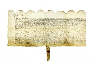 WXCA/P 301 Parchment deed regarding sale of meadow in New Ross by John Rawkins to Constantine Neale, 26 Oct 1679